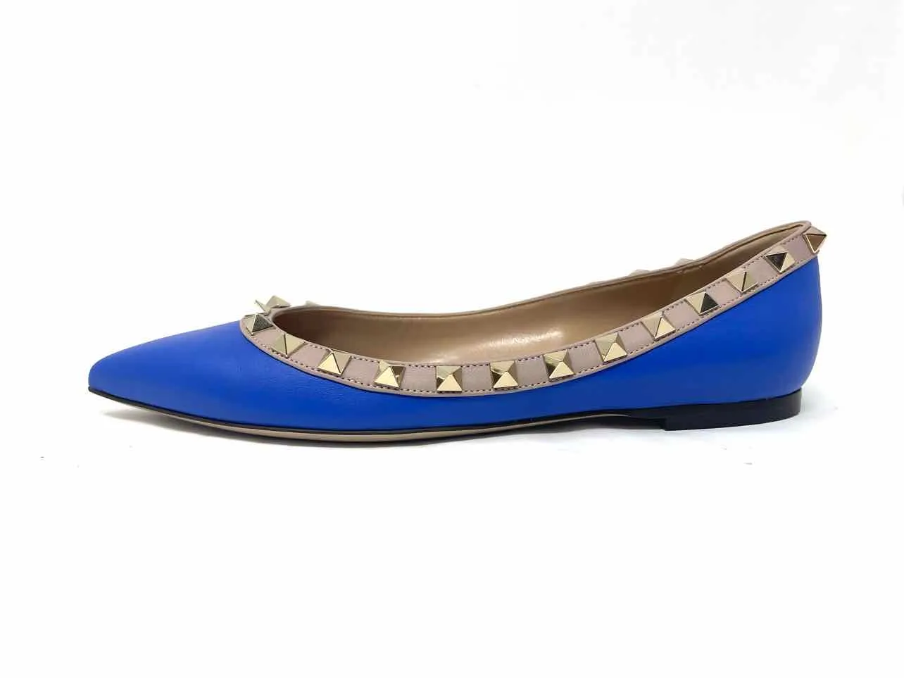 Valentino Garavani Size 5.5 Blue/Beige Studded Leather W/ BOX!!! Shoes Flats