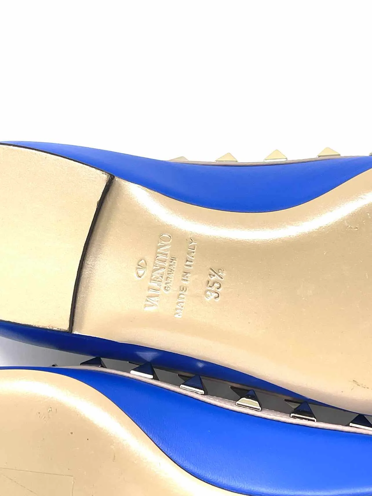 Valentino Garavani Size 5.5 Blue/Beige Studded Leather W/ BOX!!! Shoes Flats