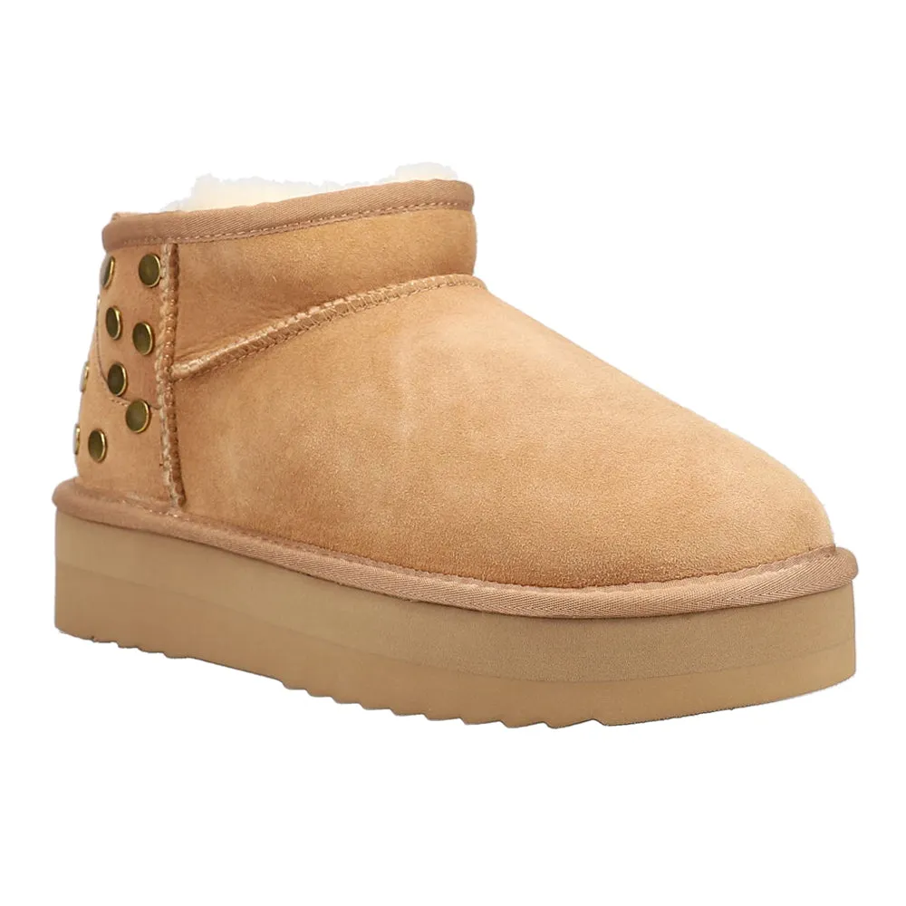 Valerie Slip On Studded Ankle Round Toe Boots