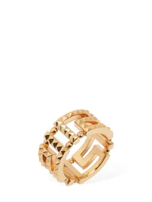 Versace   Studded Greek motif band ring 