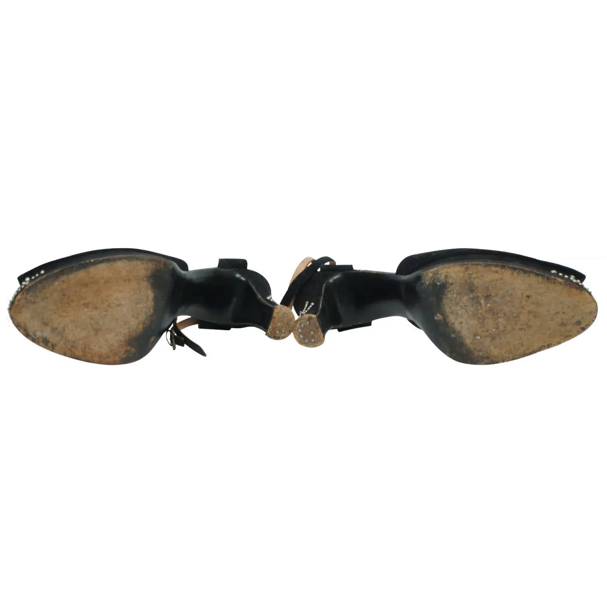 Vintage 1940s Swing Shoes Platform Style Peep Toe Pearl Jewelled Black Suede 8  