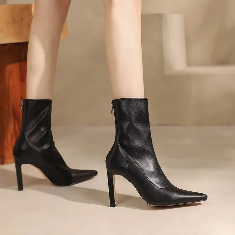 Women's Black 9.5cm Slim Heel Rubber Sole Leatherette Jazz Shoes Closed Toe Dance Heels Boots