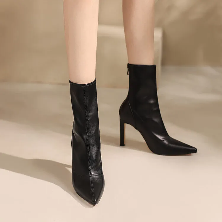 Women's Black 9.5cm Slim Heel Rubber Sole Leatherette Jazz Shoes Closed Toe Dance Heels Boots