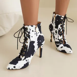 Women's Black 9cm Heel Rubber Sole Leatherette Jazz Shoes Lace-up Closed Toe Dance Heels Boots