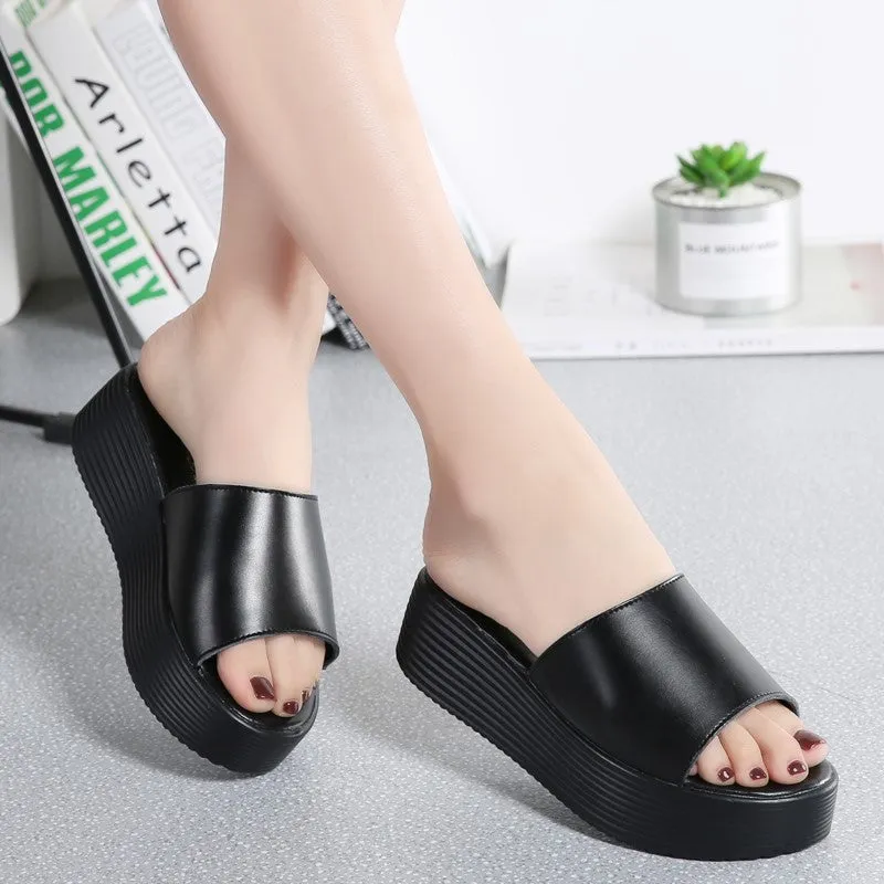Women's leather thick bottom platform pretty street sandals