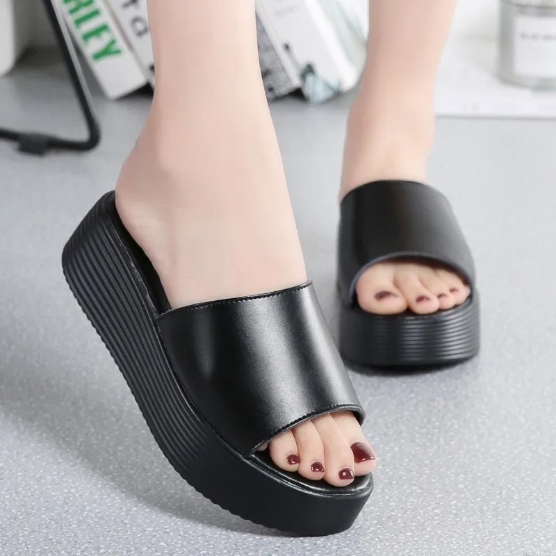 Women's leather thick bottom platform pretty street sandals
