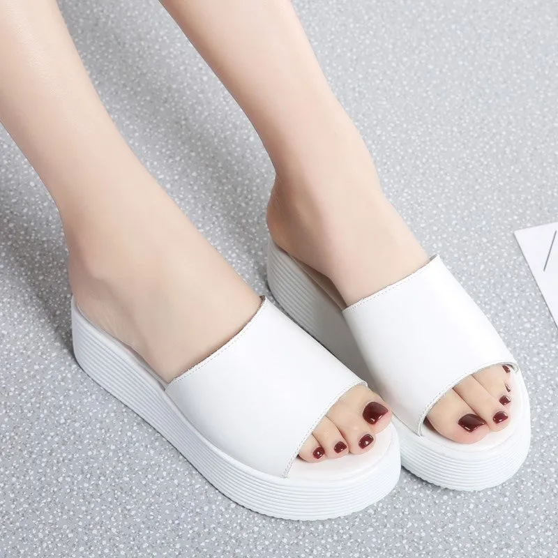 Women's leather thick bottom platform pretty street sandals