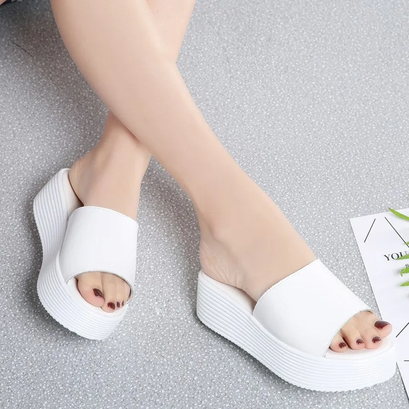Women's leather thick bottom platform pretty street sandals