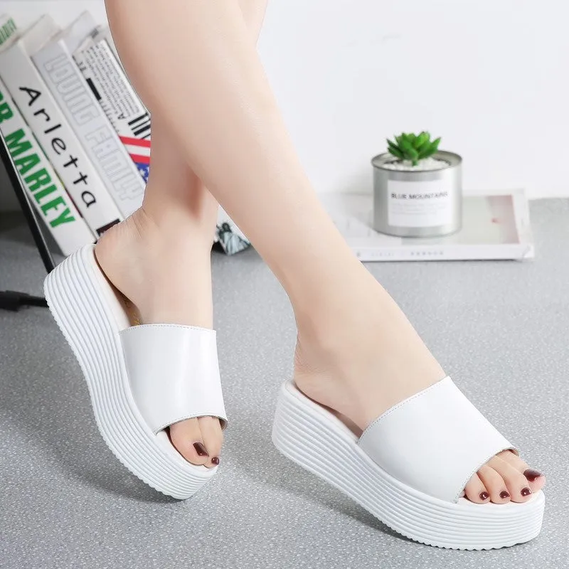 Women's leather thick bottom platform pretty street sandals