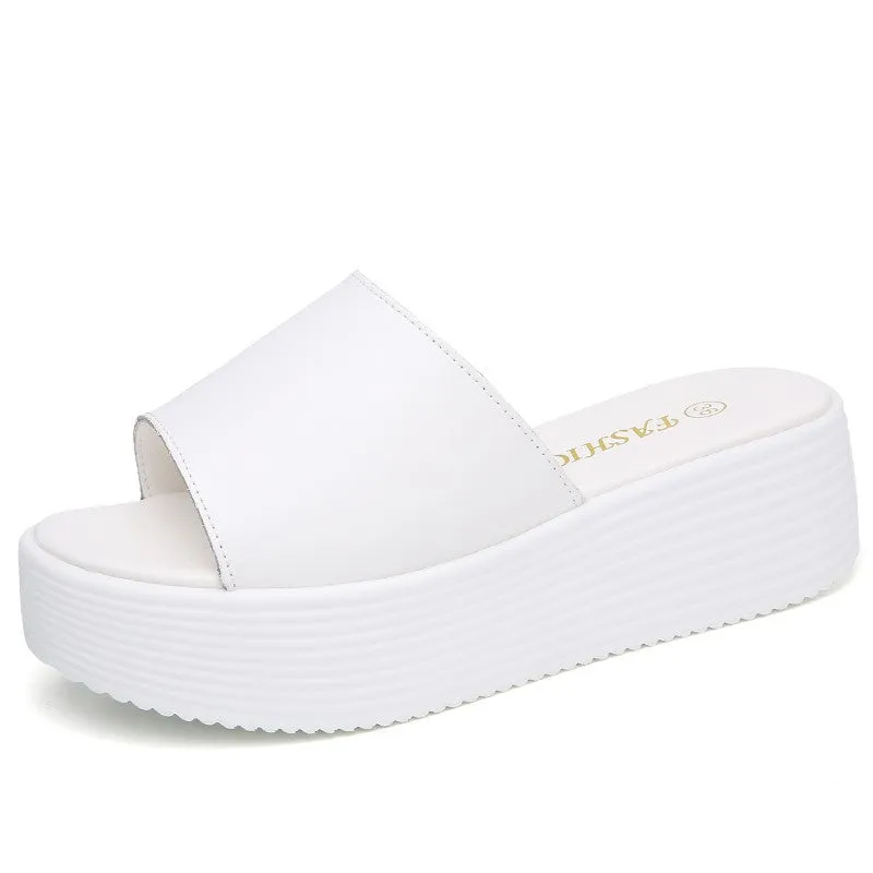 Women's leather thick bottom platform pretty street sandals