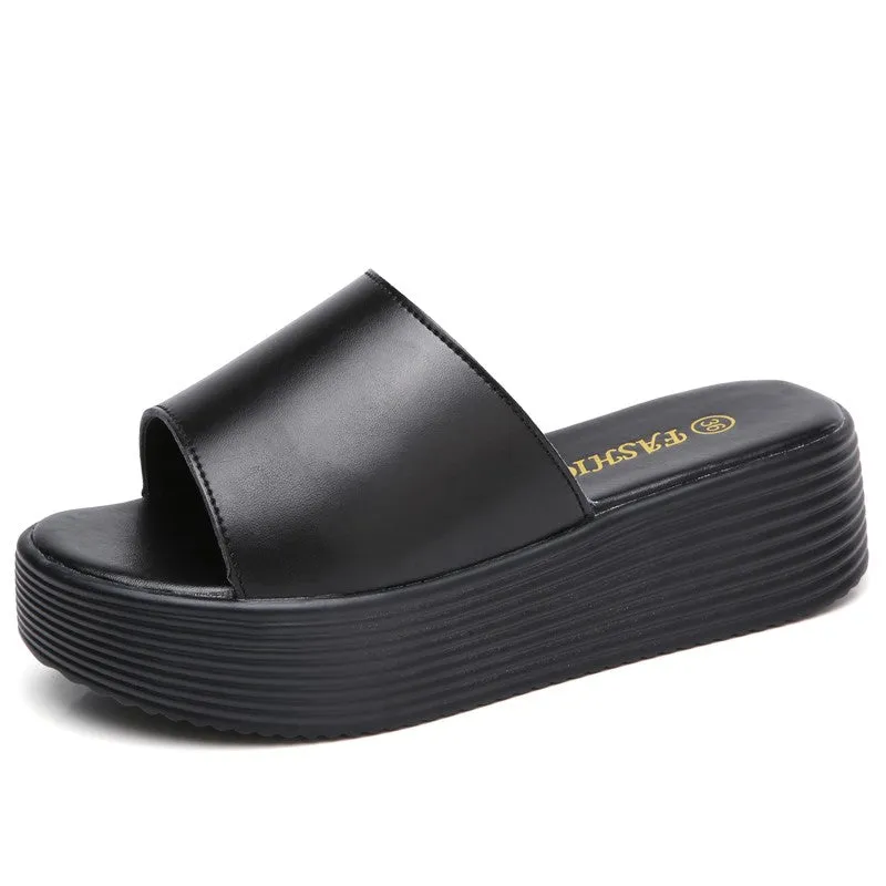 Women's leather thick bottom platform pretty street sandals