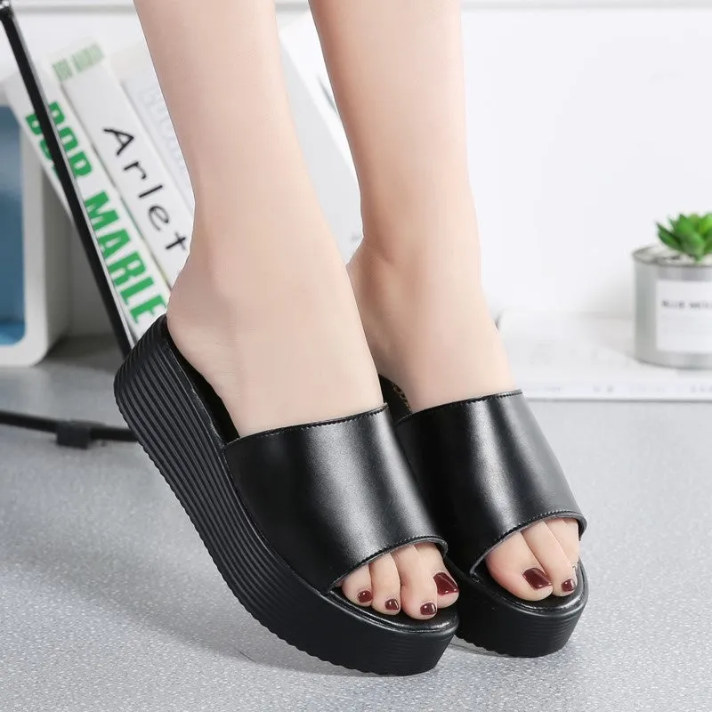 Women's leather thick bottom platform pretty street sandals
