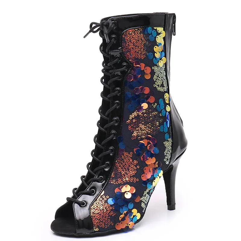 Women's Leatherette Sequins Customized Heel Dance Heels Boots Salsa Jazz Dance Shoes