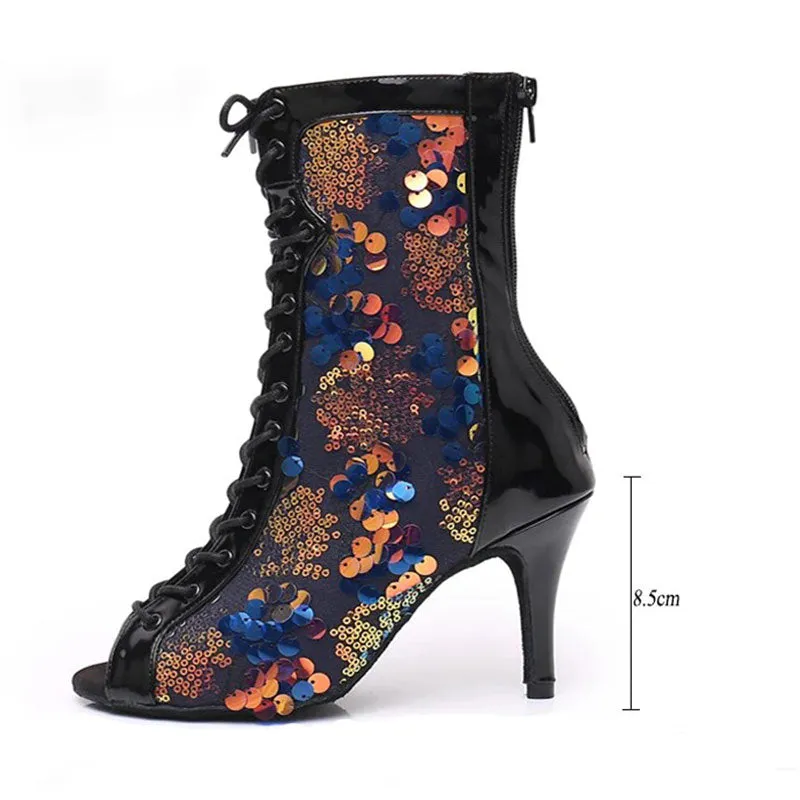 Women's Leatherette Sequins Customized Heel Dance Heels Boots Salsa Jazz Dance Shoes