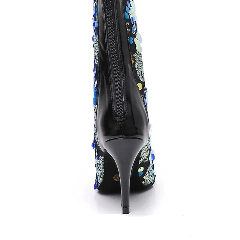Women's Leatherette Sequins Customized Heel Dance Heels Boots Salsa Jazz Dance Shoes