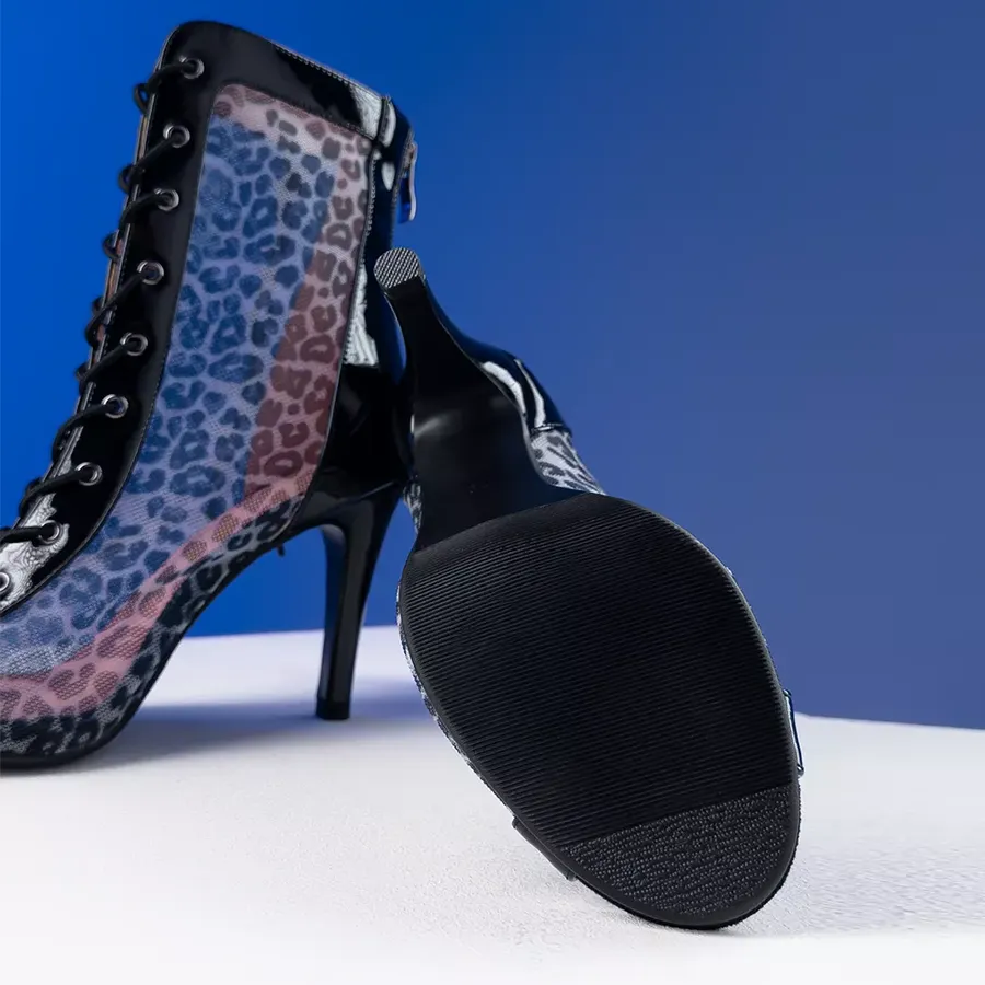 Women's Leopard 7cm/9cm Heel Leatherette Rubber Heels Dance Boots Jazz Street Sole Dance Shoes