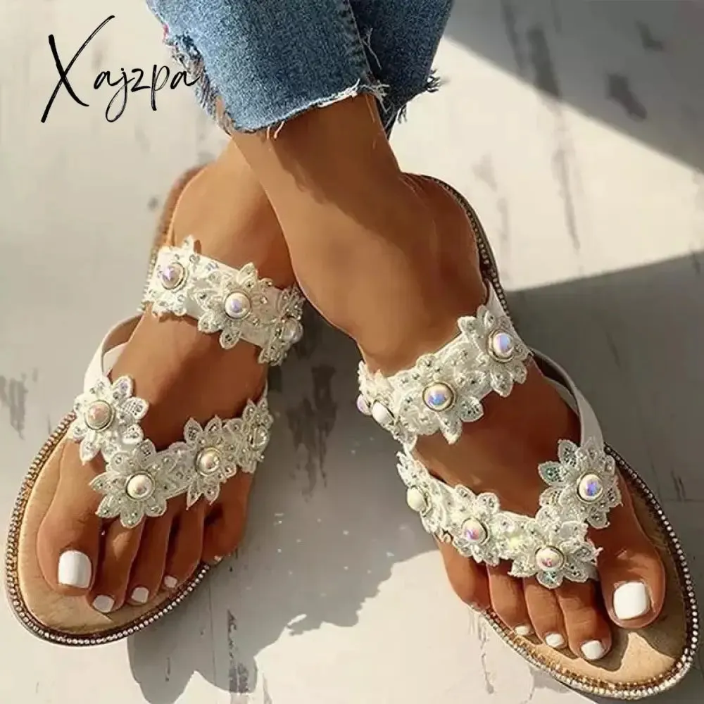 Xajzpa - Studded Toe Post Flat Slipper
