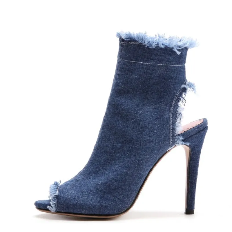YXZJ Women's PU 10cm Denim Rubber Sole Dance Boots Dance Shoes