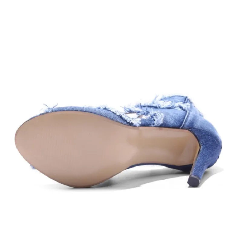 YXZJ Women's PU 9.5cm Denim Rubber Sole Dance Boots Ballroom Dance Shoes